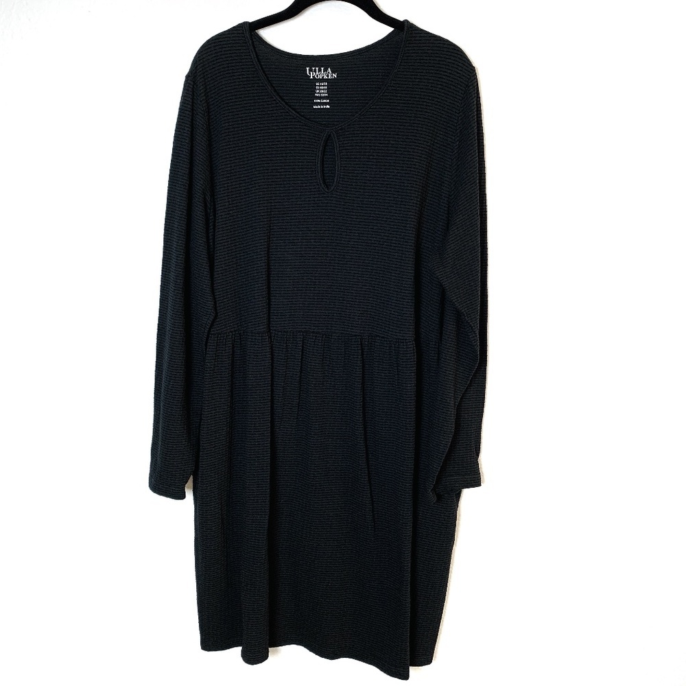 Ulla Popken Midi Dress Size 16/18  Black Long Sleeve Lagenlook 100% Cotton